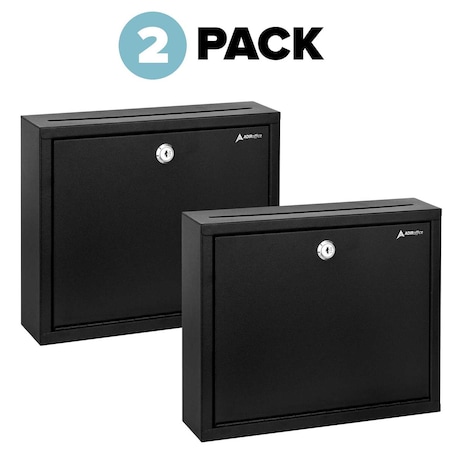 Adiroffice Wall Mountable Large Steel  Drop Box, PK2 ADI631-03-BLK-2pk